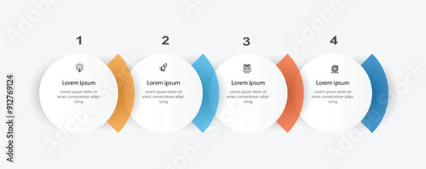 Fototapeta Design template infographic vector element with 4 step process can be used for workflow, business information, presentation, data visualization and web graphic design 