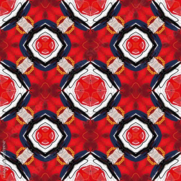 Fototapeta Seamless tile pattern in bright vivid colors and abstract geometric design, perfect for walls, decor and fabrics