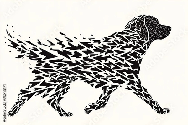 Fototapeta Artistic depiction of a dog in motion, featuring a unique black and white lightning bolt pattern, conveying energy and movement.