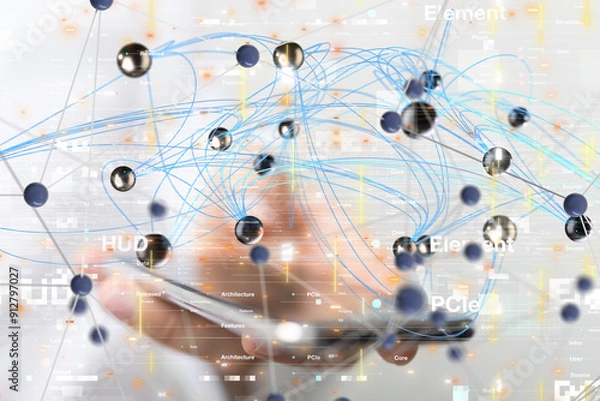 Fototapeta Global network. Blockchain. 3D illustration. Neural networks and artificial intelligence. Abstract