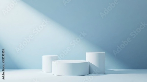Fototapeta 3D Illustration of a Minimalist Podium Against a Blue Background for Product Display