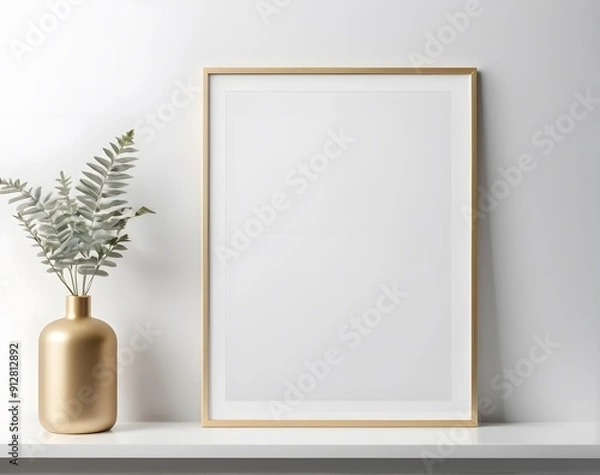 Fototapeta Blank Frame Mockup with Vase and Sideboard in a Classic Interior - Template For Artwork, Painting, Photo Or Poster