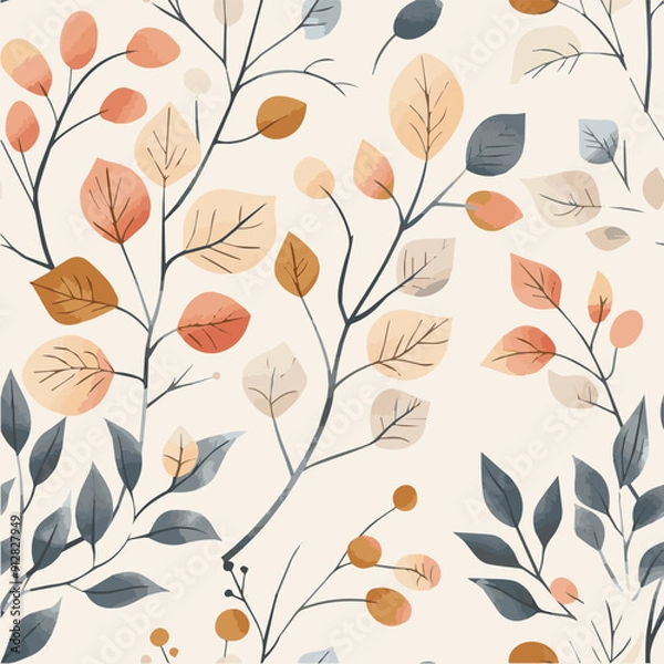 Fototapeta Illustration of fall seamless pattern with soft color palette