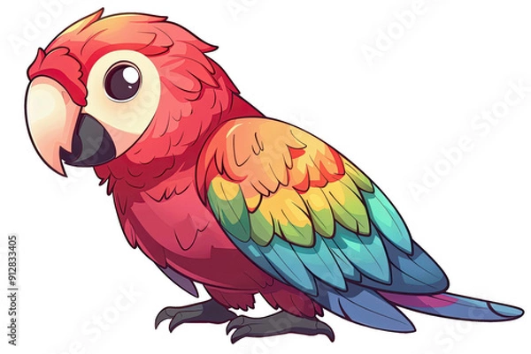 Obraz Vibrant colorful parrot illustration with bright feathers in red, yellow, blue, and green, perfect for tropical themes.