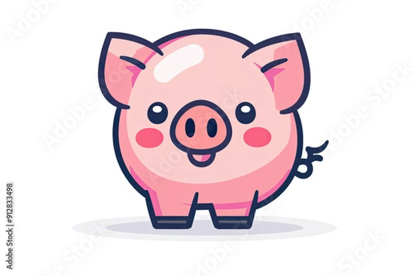 Obraz Cute cartoon pig illustration with rosy cheeks and a happy expression, perfect for children's content or farm-themed projects.