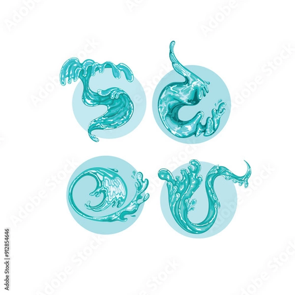 Fototapeta The surface of the water. Abstract ocean waves with splashes, foam on the crest. Splash of water, sea storm element, vector illustration
