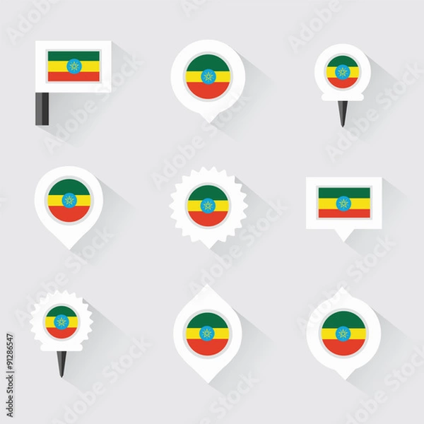 Fototapeta ethiopia flag and pins for infographic, and map design