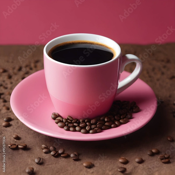 Fototapeta Coffee and Beans with pink Background