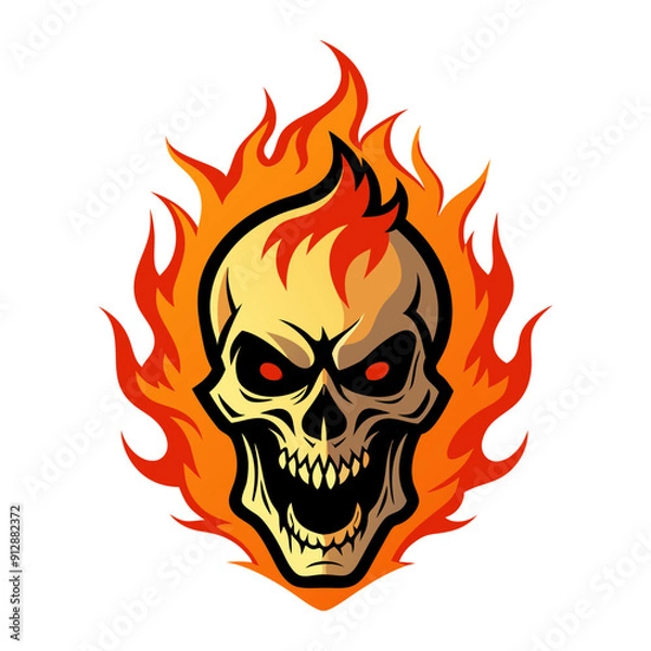 Fototapeta Furious skull with  flames vector illustration 