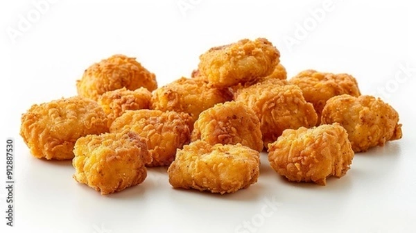 Fototapeta Golden, crispy chicken nugget pile, perfect for fast food, snacking, or party platters. Delicious and tempting for all ages.