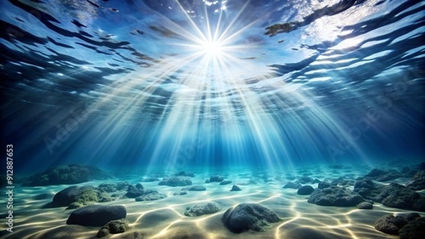 Fototapeta Sunlight Rays Underwater with Clear Blue Ocean
