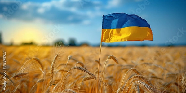 Fototapeta field of yellow wheat, blue sky, Ukraine, banner copy space. Day of National Flag, Unity, Constitution, Ukrainian Statehood, Independence, Defenders Defendresses, Armed Forces