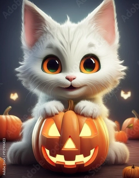 Fototapeta 猫とジャックオランタン