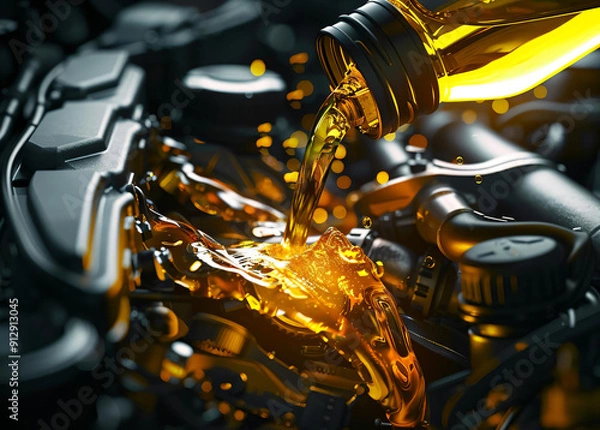 Obraz Engine Oil Pouring into Car Engine.