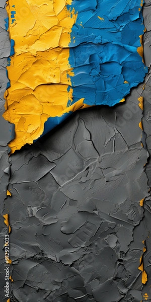 Fototapeta Ukrainian flag, gray background, banner copy space, blue and yellow. Day of the National Flag, Unity, Constitution, Statehood, Independence, Defenders and Defendresses, Armed Forces Ukraine