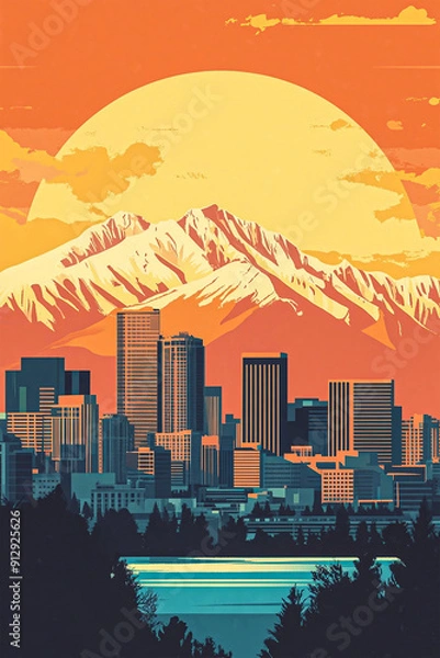 Obraz A retro poster of Salt Lake City, Utah. Vector illustration skyline.