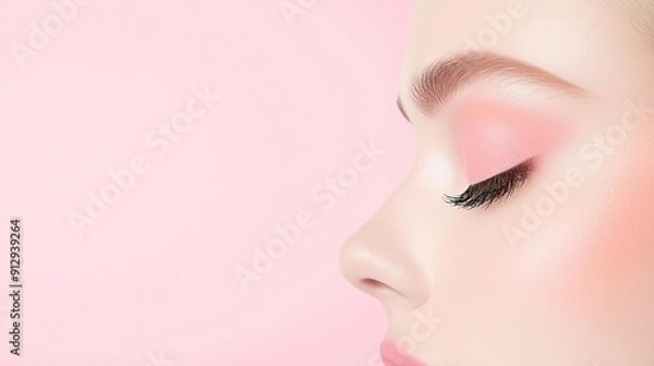 Fototapeta Produce a cosmetics advertisement featuring makeup looks centered around Peach Fuzz tones
