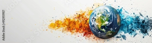 Obraz Earth with ecofriendly transport and recycling symbols minimal icon flat white background space for Ad
