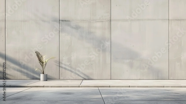 Fototapeta Minimalist Concrete Wall with Plant, 3D Render, Concrete Background, Urban Design, Minimalism