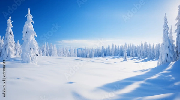 Obraz A snowy field with trees in the background