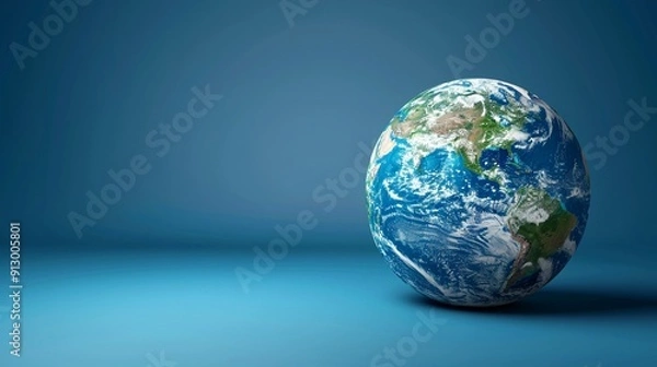 Fototapeta Globe with energyefficient technology and sustainable transport minimal icon flat blue background digital art space for Ad