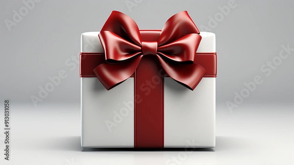 Fototapeta 3d rendering of white gift box with ribbon. generative ai