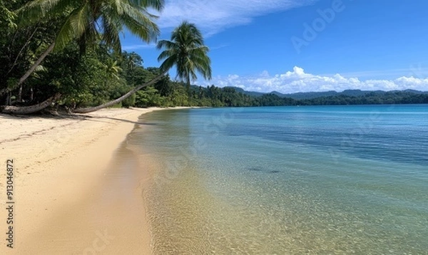 Fototapeta Idyllic Beach on a Tropical Island Overlooking the Sea