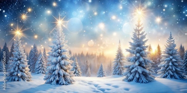 Fototapeta Magical Winter Wonderland Banner with Snow-Covered Trees and Sparkling Ice Crystals