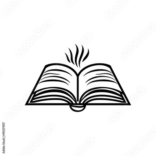 Fototapeta Minimalist Vector Logo Design of Open Book in Clean Black and White Lines
