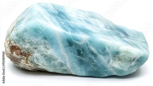 Fototapeta "Beautiful Larimar Stone Glimmers on White Background in Close-Up Shot"