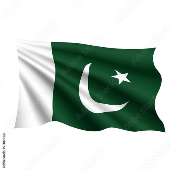 Obraz Vector illustration of 3D-style flag of Pakistan isolated on a White background. Pakistani national flag icon. Waving the Pakistani flag.