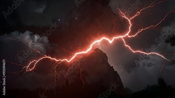 Obraz Red thunder light in the night. 1