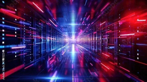 Fototapeta Neon Lights in a Server Room