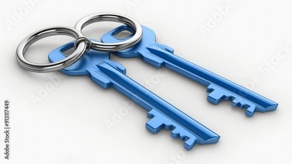 Obraz Keys with keychain house. Home Protection, security, real estate, property insurance and buying concept. Vector icon illustration isolated on white background. ai generated