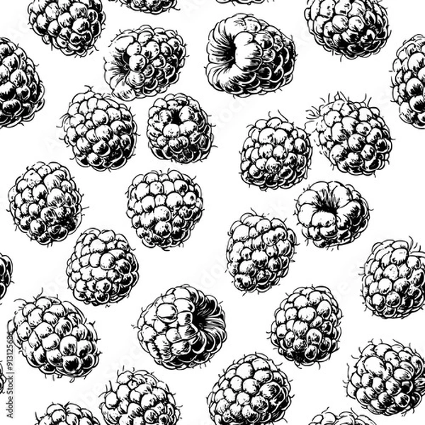 Fototapeta Clusters of raspberries forming a textured, repetitive design, seamless pattern vector