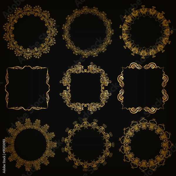Fototapeta Vector set of gold decorative borders, frame