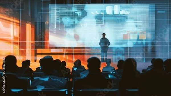 Obraz Businessman delivering a presentation to a crowd.