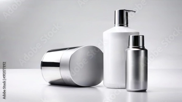 Fototapeta White Countertop With Lotion Bottle and Soap Dispenser