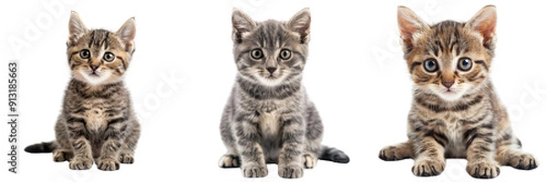 Fototapeta Set of An adorable kitten with soft fur, looking curiously at the camera isolated on transparent background  (3)