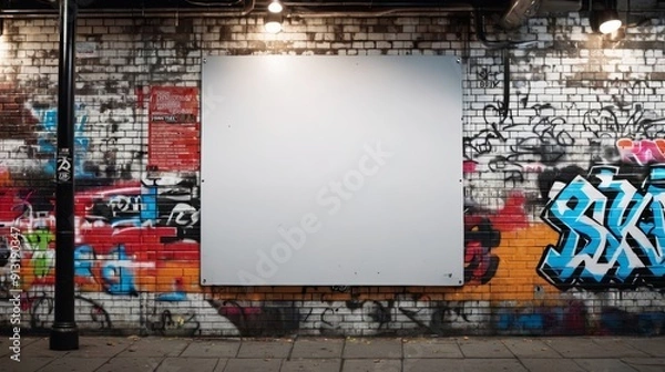 Fototapeta Graffiti Wall With Large White Board