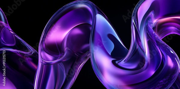 Fototapeta Digital 3D fluid shape with purple and blue gradient on dark background. Abstract art illustration.