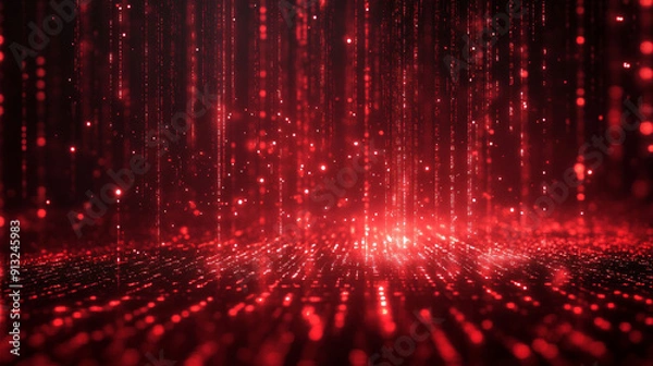 Obraz Digital image of red matrix rain on a black background, symbolizing the concept of data or virtual reality.
