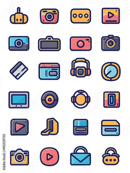 Fototapeta Collection of Colorful Technology-Related Icons, generative ai image