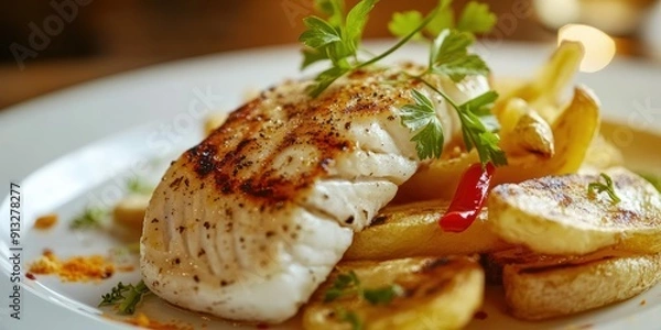 Obraz Plate of grilled fish and chips