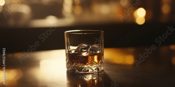 Obraz A glass of whiskey on the rocks at the table
