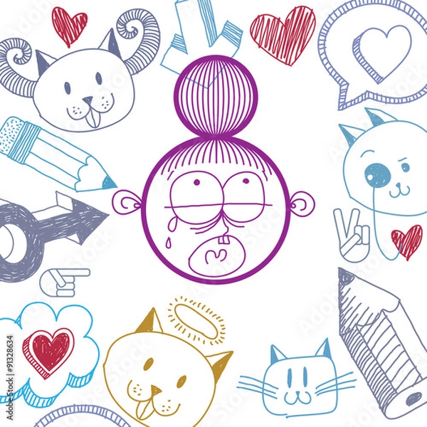 Obraz Vector art colorful drawing of depressed crying woman with moder