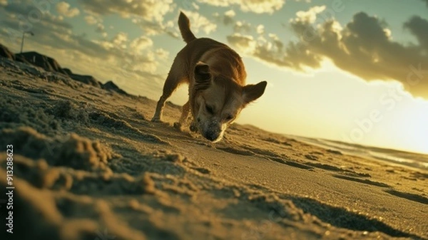 Obraz A dog walking at the beach