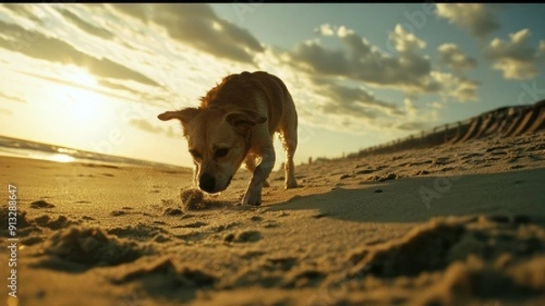 Obraz A dog walking at the beach