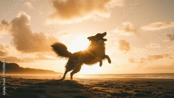 Obraz A dog playing at the beach