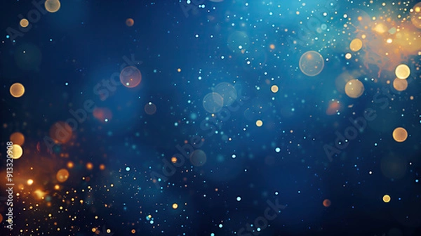 Fototapeta abstract blurred bokeh of holiday lights over dark blue background.